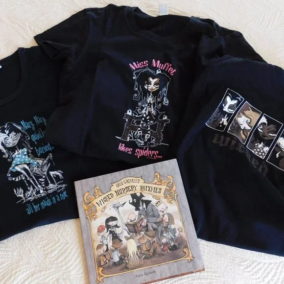 Rare Gris Grimly Wicked Nursery Rhyme Mistress Mary Hot Topic style goth T shirt - Picture 14 of 15